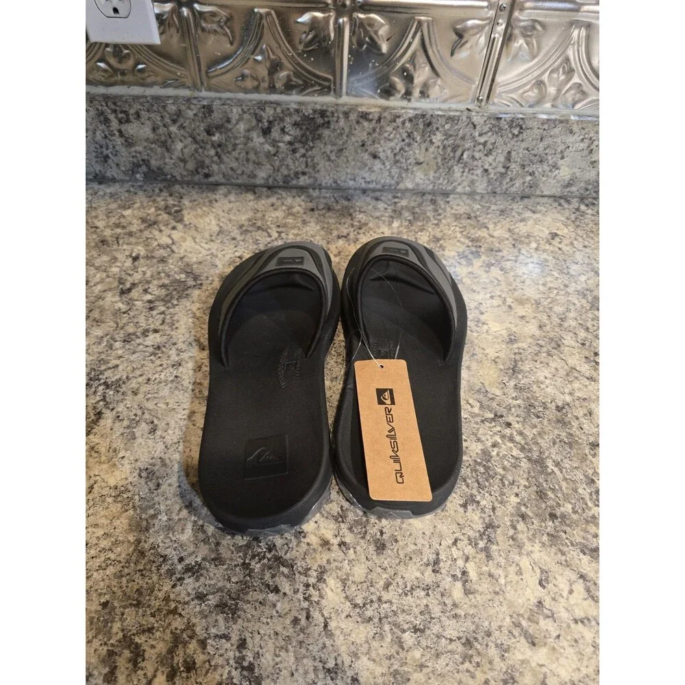 New Quiksilver Men's Mathodic Recovery Slide Black/Grey/Gray Sandals Size 8